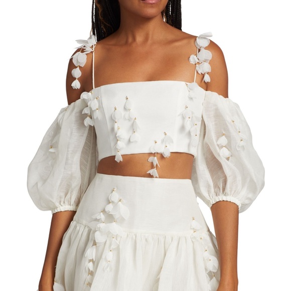 Flower Linen-Silk Crop Top - Picture 3 of 11